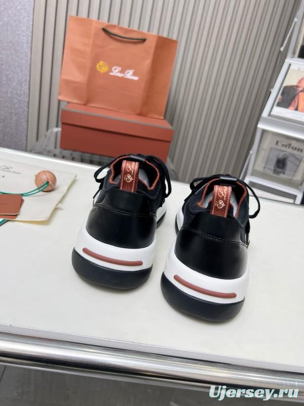 2024 Men Le Parmentier Black Leather Mesh Casual Sneakers