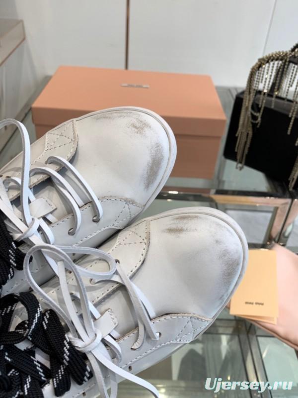 2025 Women Miu Miu White Black Leather Sneakers LY00290