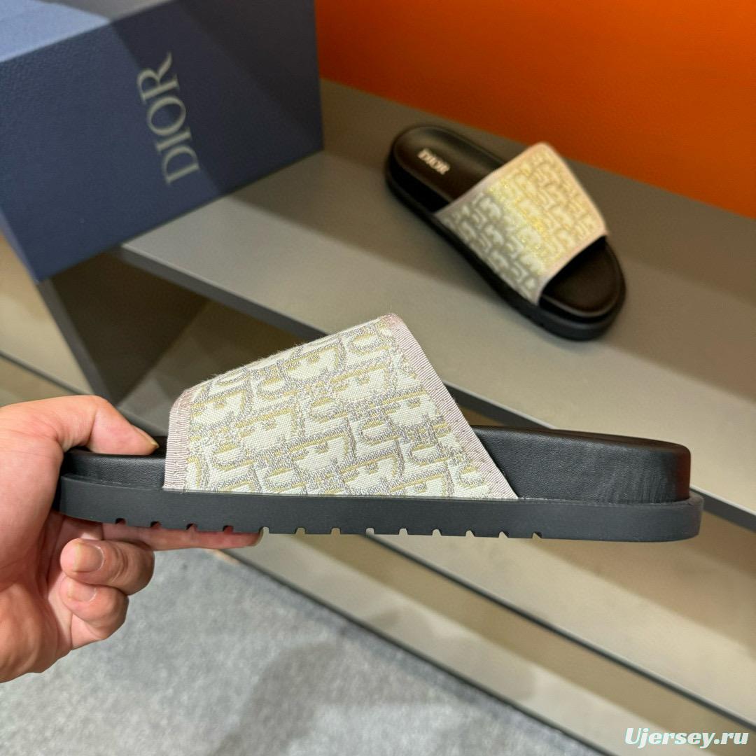 2024 DIOR beige black fabric slippers MJ00180