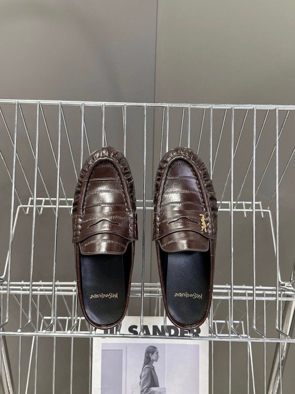 2025 Women Yves Saint Laurent Dark Brown Leather Loafers