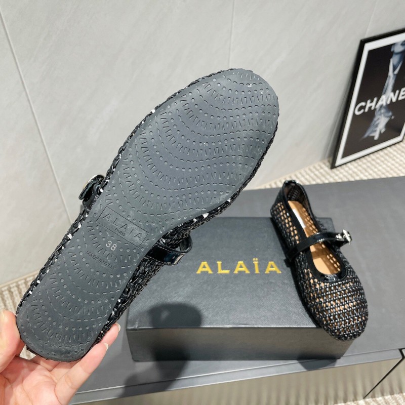 2025/Women Alaïa Black Woven Leather Mary Jane Flats LY00360(F)