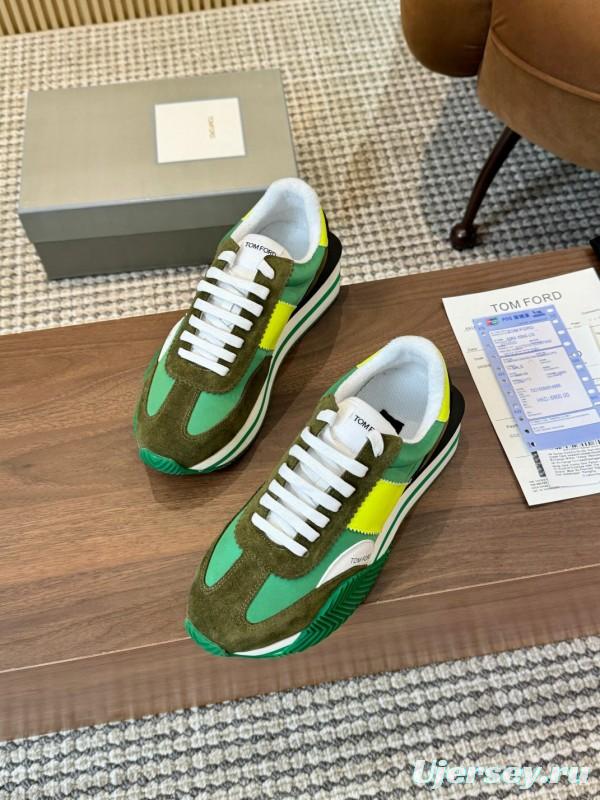 2025 Unisex TOM FORD Green Yellow White Suede Leather Sneakers LY00360(F)/LY00370(M)