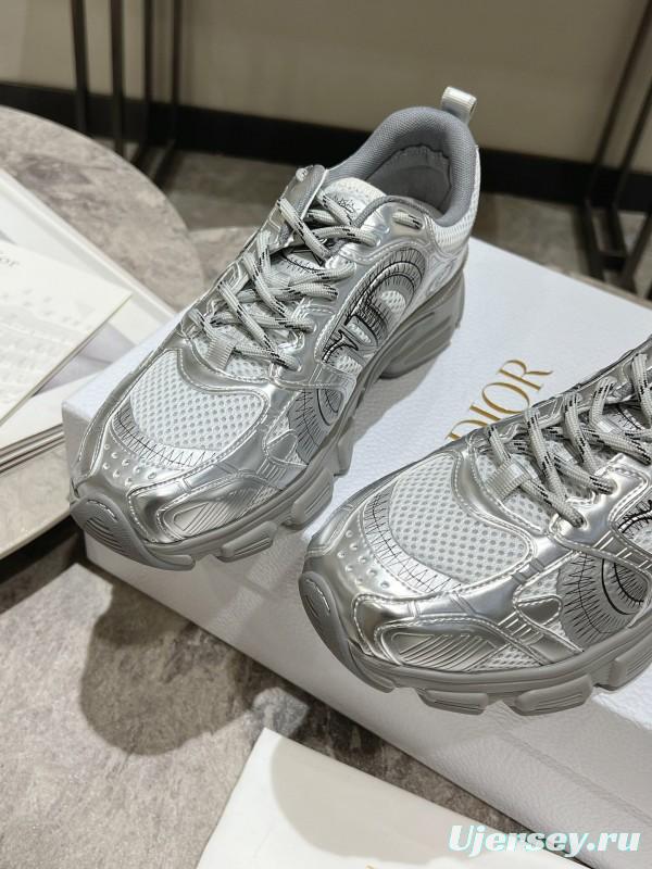 2025 Women Dior Silver Mesh Leather Running Sneakers