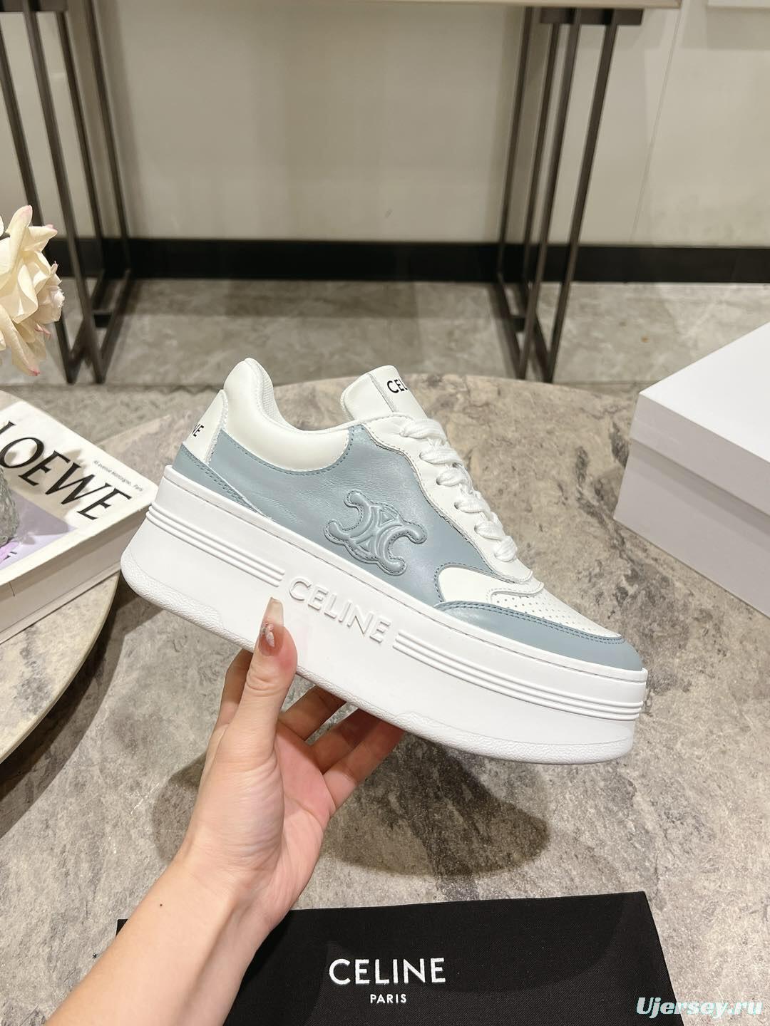 2025 Women Celine Blue White Leather Mesh Sneakers