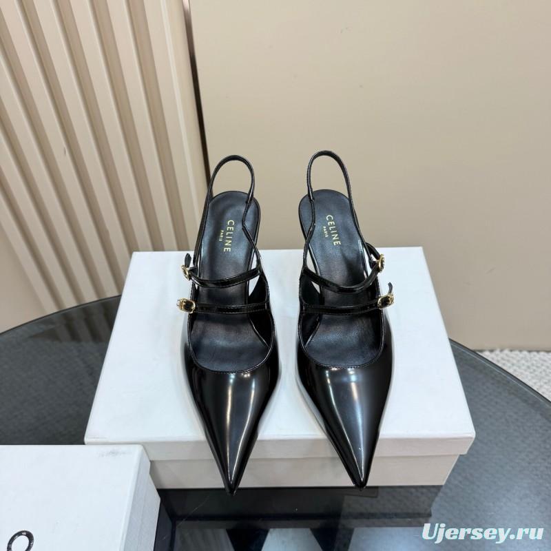 2025 Women CELINE Black Patent Leather Slingback Heels