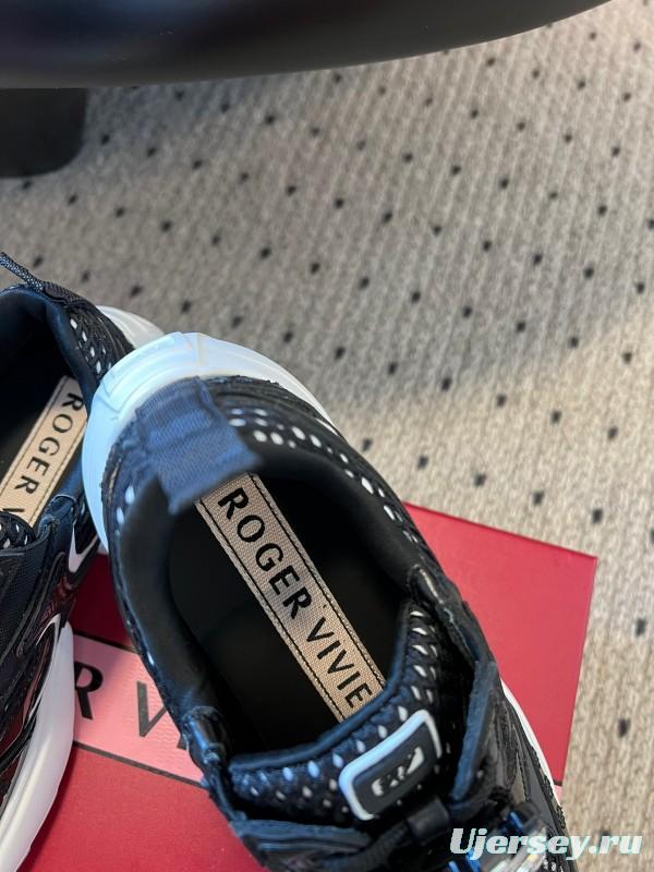 2025 Women Roger Vivier Black Leather Mesh Sneakers