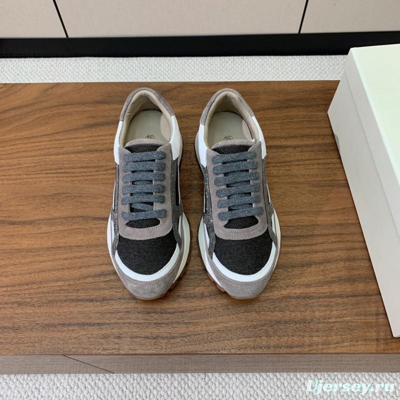 2025 Unisex Brunello Cucinelli Black Grey White Suede Leather Casual Sneakers LY