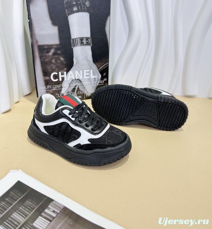 2024 Kids CHANEL Black White Leather Sneakers