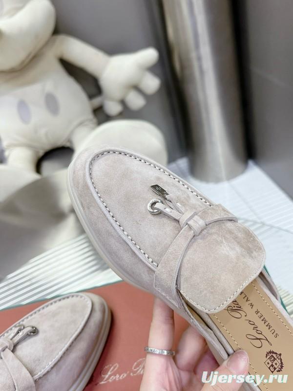 2024 Slippers Loro Piana Light Gray Suede Loafers MJ00270