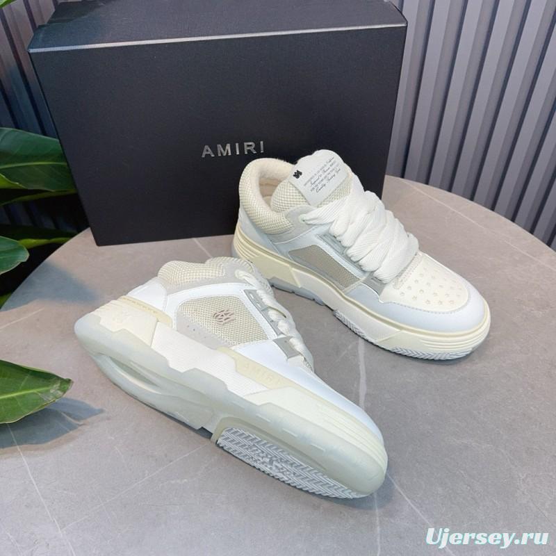 2024 Unisex Amiri White Mesh Leather Sneakers MJ00360