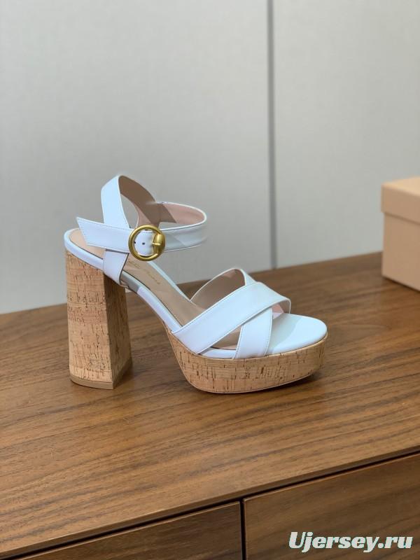 2025 Women Gianvito Rossi White Leather Cork Platform Sandals