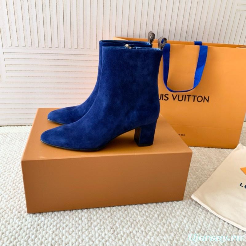 2024 Women Louis Vuitton Blue Suede Ankle Boots