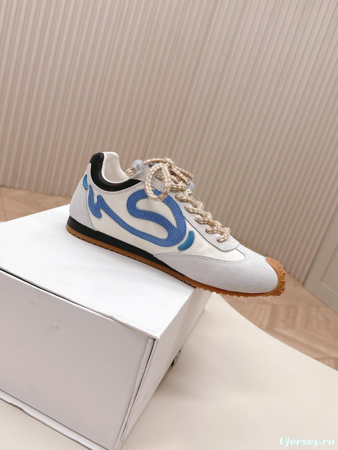 2025 Unisex Loewe White Blue Suede Mesh Casual Sneakers KFY00300