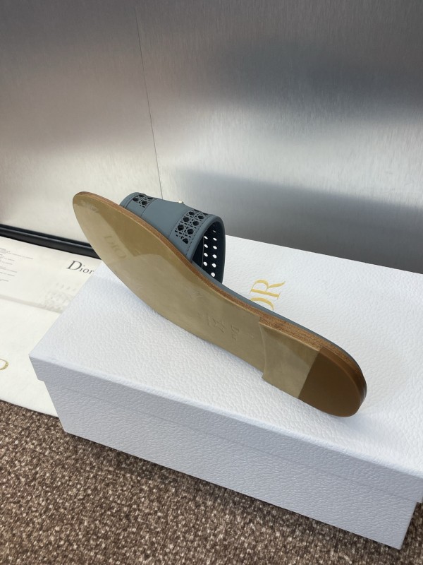 2025 Women Dior Blue Leather Slippers KFY00300