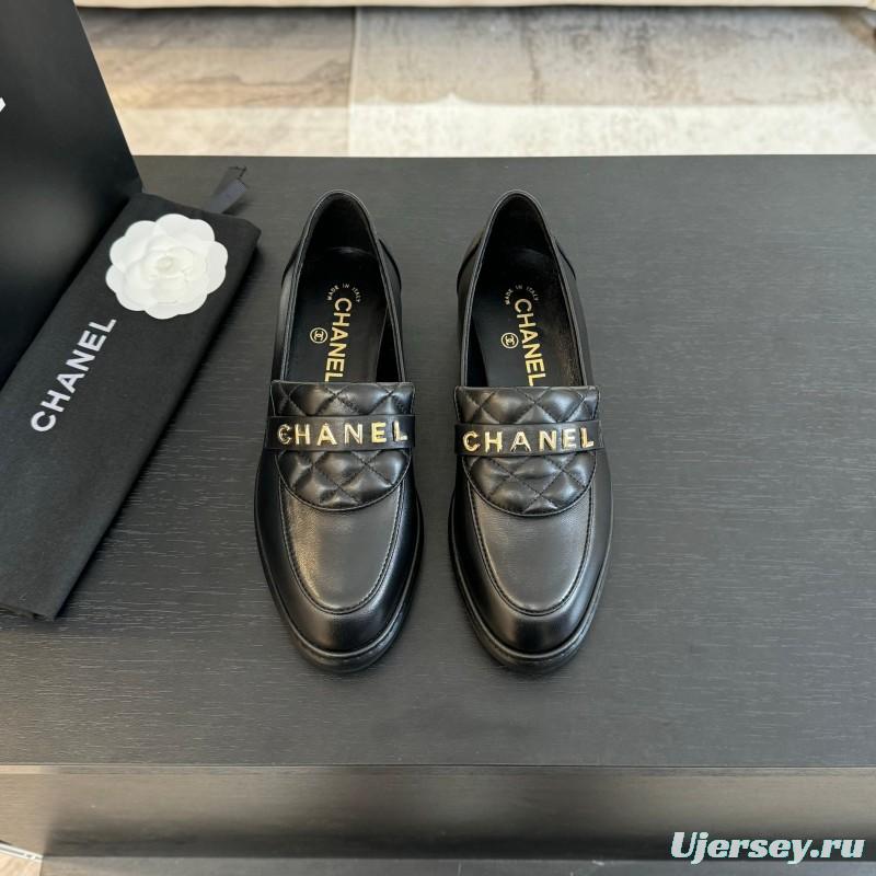 2025 Women Chanel Black Leather Loafer KFY00310