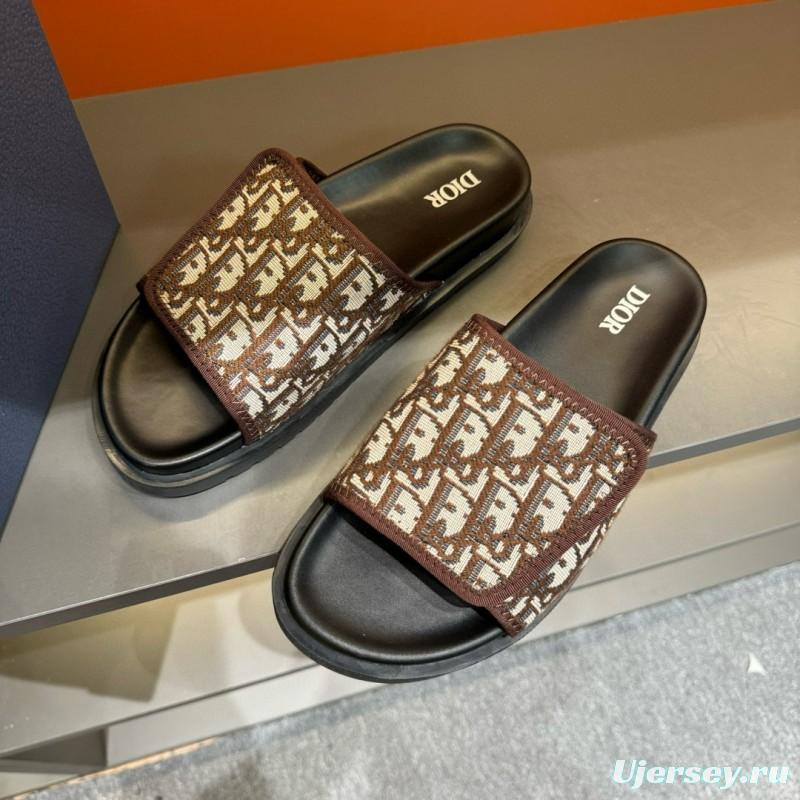 2024 Dior Brown Beige Fabric Slippers MJ00180
