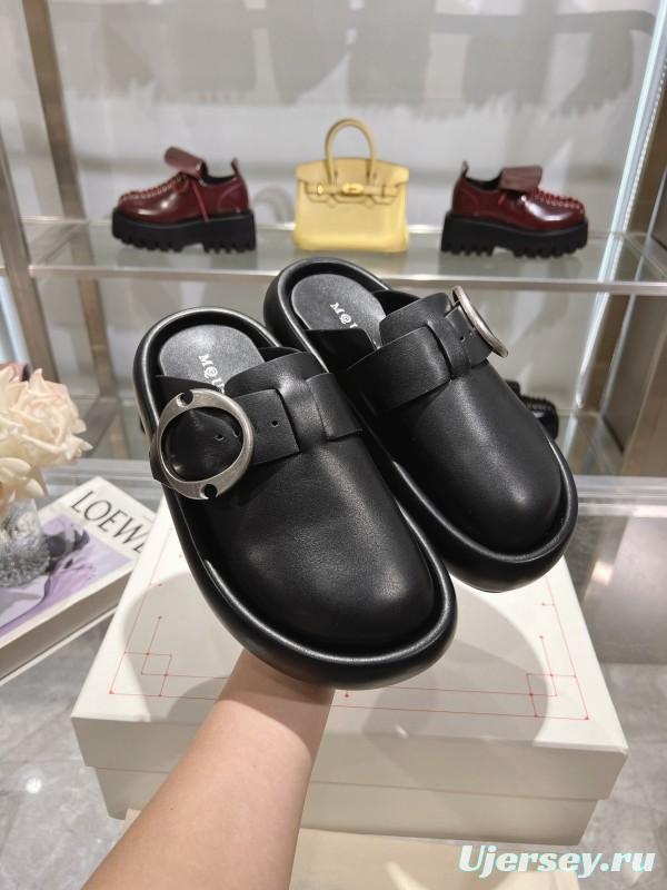 2025 Unisex Alexander McQueen Black Leather Mule Shoes Flexion Anatomical Sole KFY00300