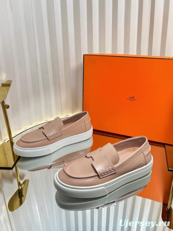 2025 Women Hermès Pink Leather Loafers LY00310(F)