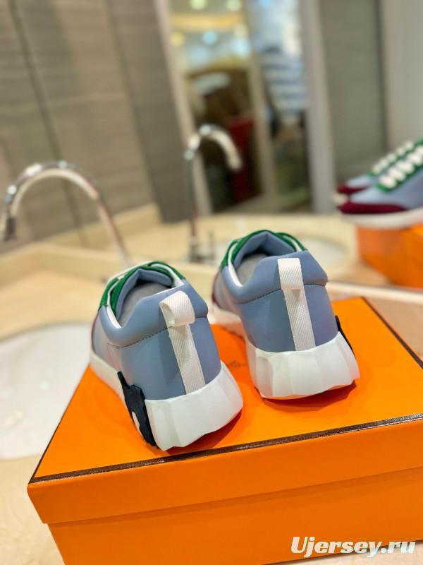 2024 Unisex Hermès White Green Burgundy Imported Silk Suede Casual Sneakers MJ00320