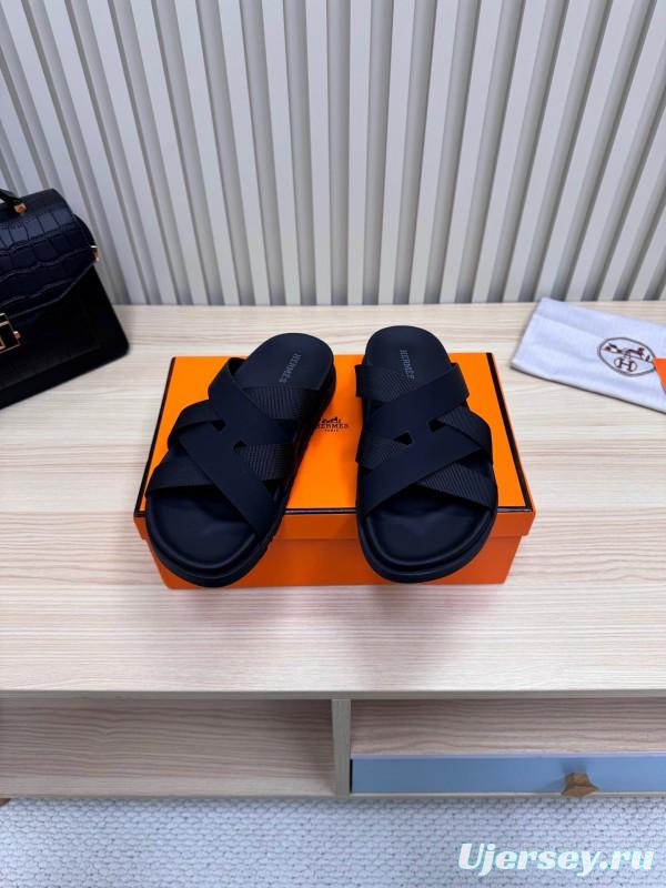 2025 Slippers Unisex Hermès Black Leather Slippers