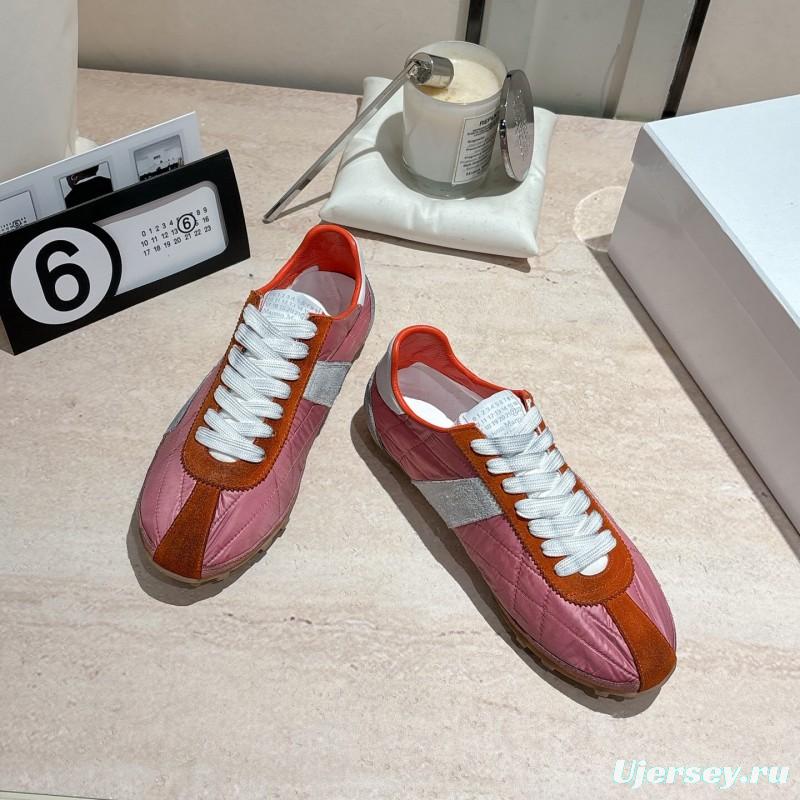 2025 Unisex Maison Margiela Pink Orange Nylon Suede Leather Sneakers Vintage Effect