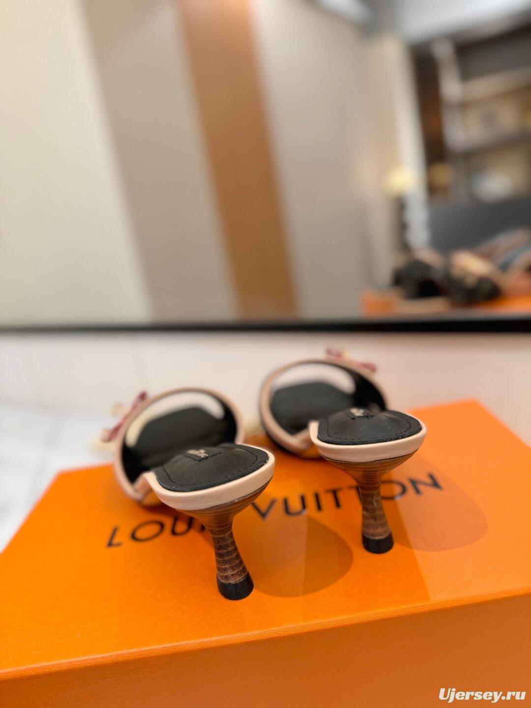 2025 Women Louis Vuitton Black Beige Denim Sandals LV Element KFY00310