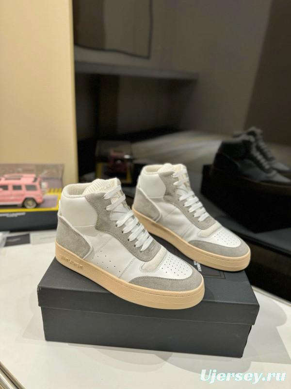 2024 Unisex Yves Saint Laurent White Grey Leather High Top Sneakers MJ00390