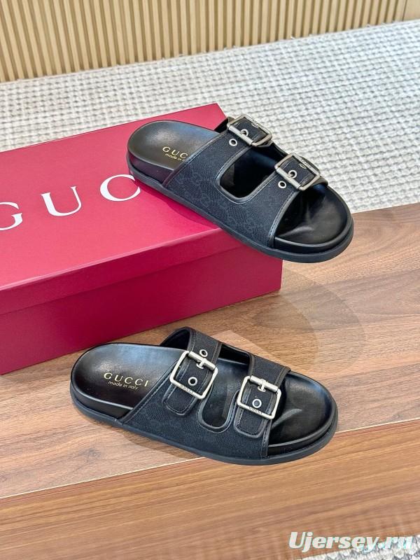 2025 Women Gucci Black Leather Slippers LY00240