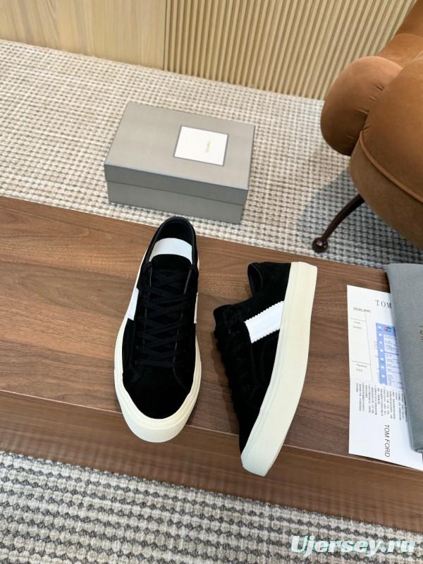 2025 Unisex TOM FORD Black White Suede Leather Sneakers