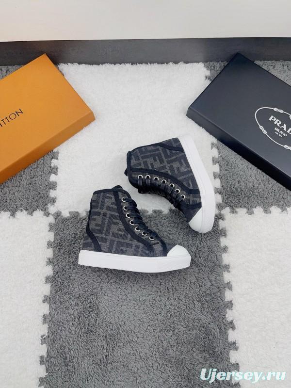 2024 Kids Fendi Brown Black Canvas High Top Sneakers