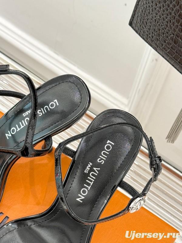 2025 Women Louis Vuitton Black Leather High Heel Sandals