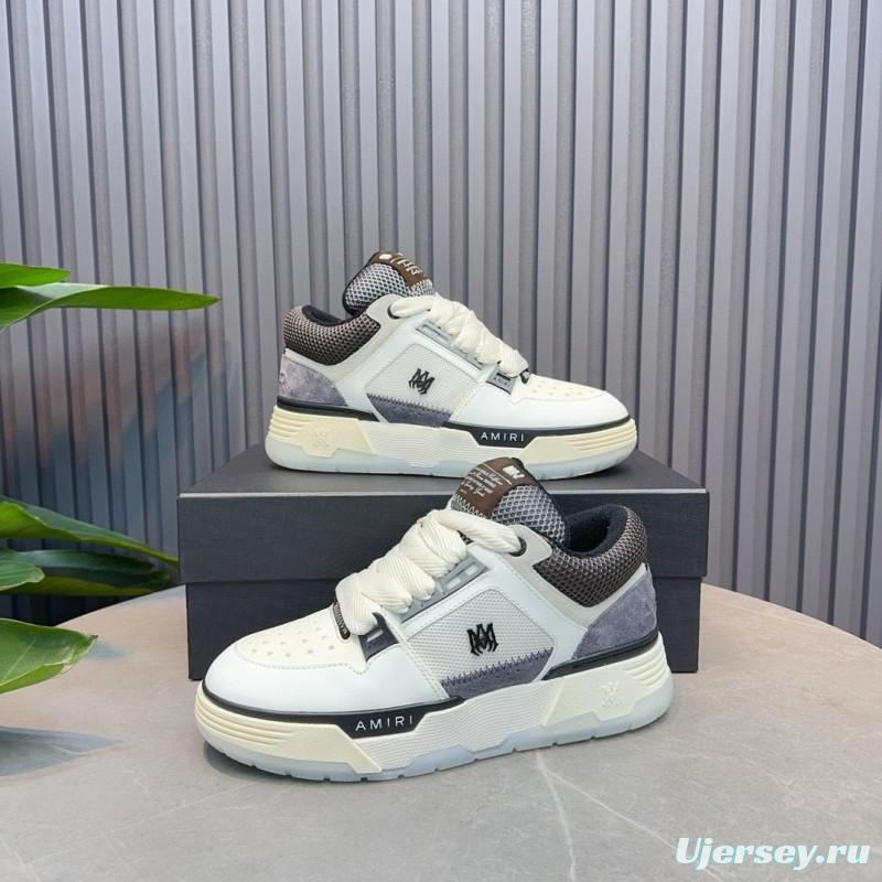 2024 Unisex Amiri White Grey Mesh Suede Sneakers MJ00360