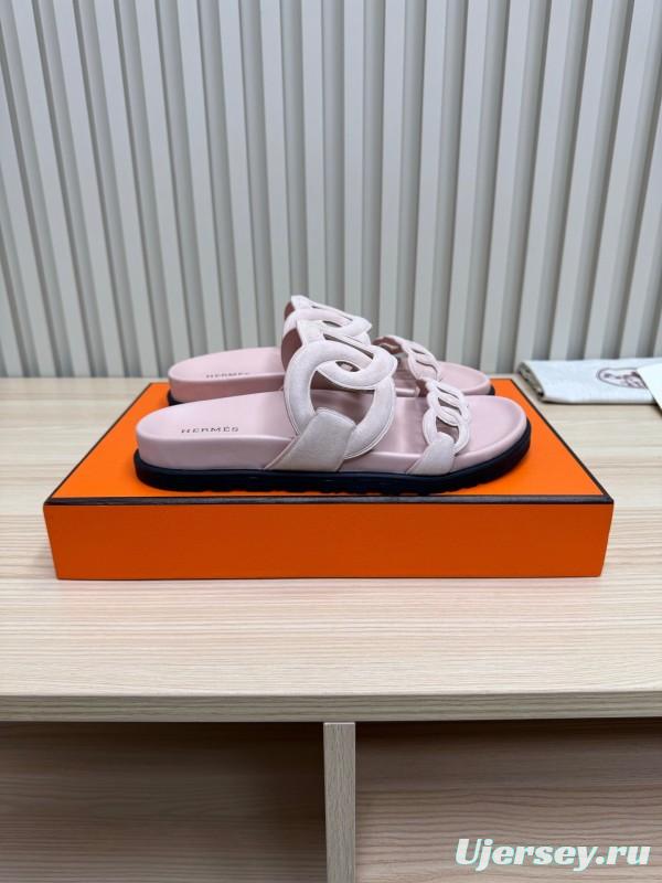 2025 Slippers Hermès Pink Suede Slippers