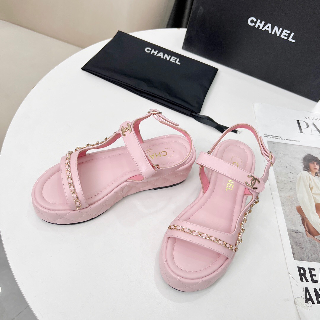 2025 Women Chanel Pink Leather Sandals LY00260