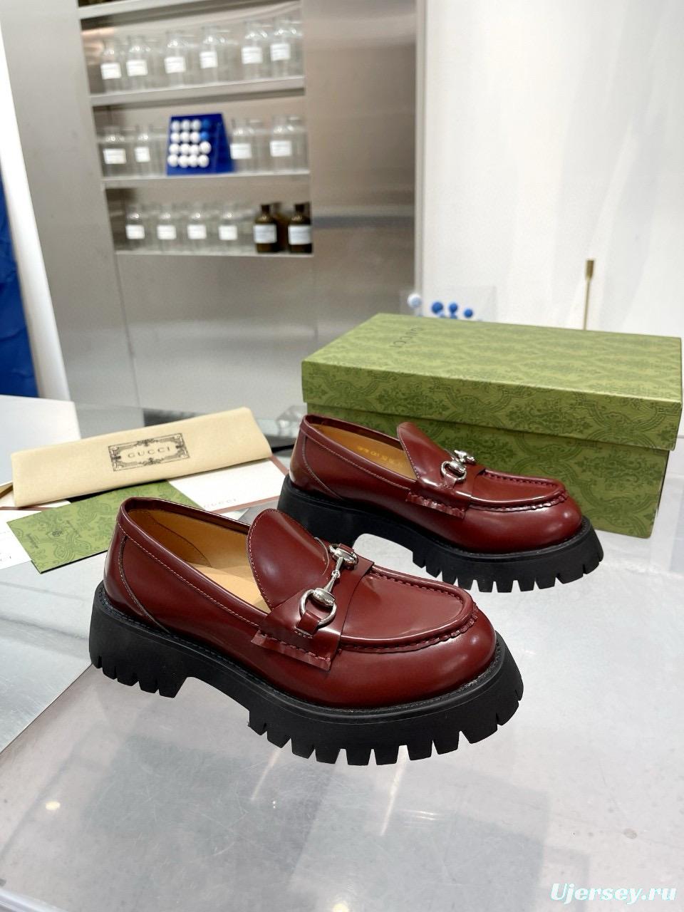 2024 Women Gucci Burgundy Leather Loafers MJ00320