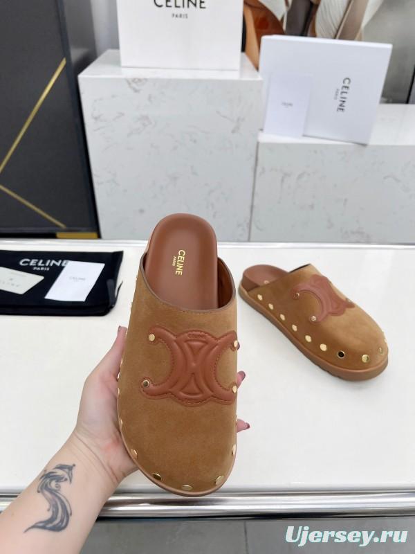 2025 Slippers Celine Brown Suede Leather Slippers LY00240