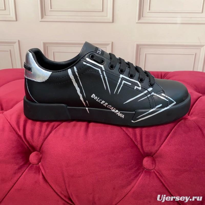 2025 Men Dolce & Gabbana Black Silver Leather Sneakers