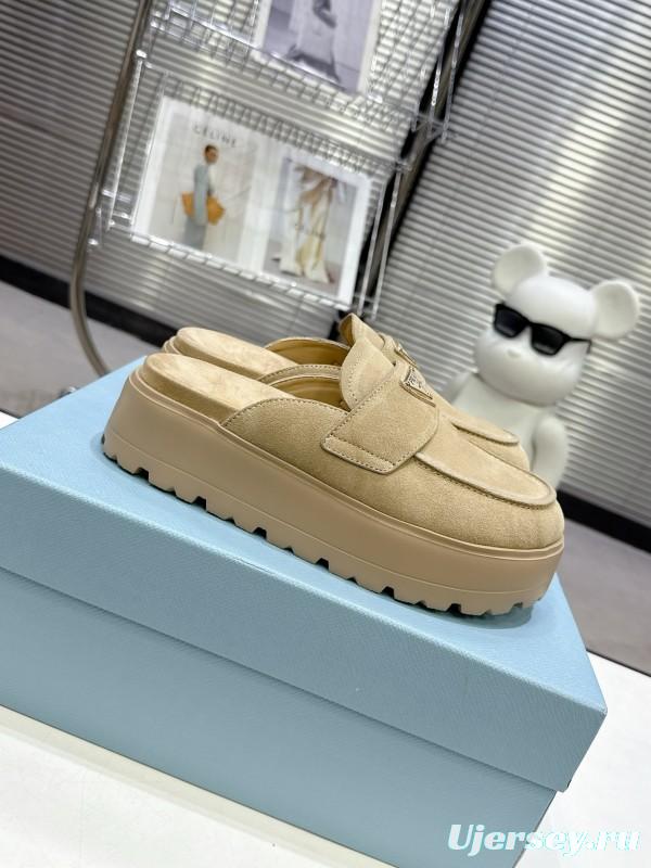 2025 Women Prada Beige Suede Loafer Slip-On KFY00280