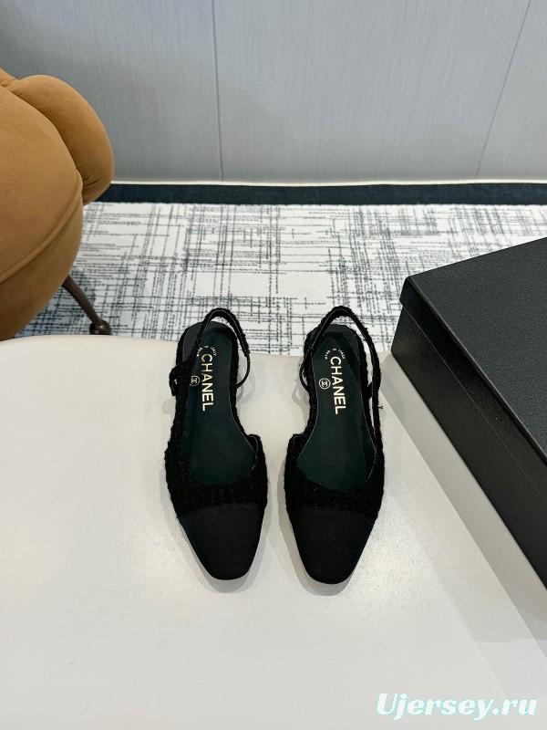 2025 Women Chanel Black Leather Bouclé Ballet Flats LY00240