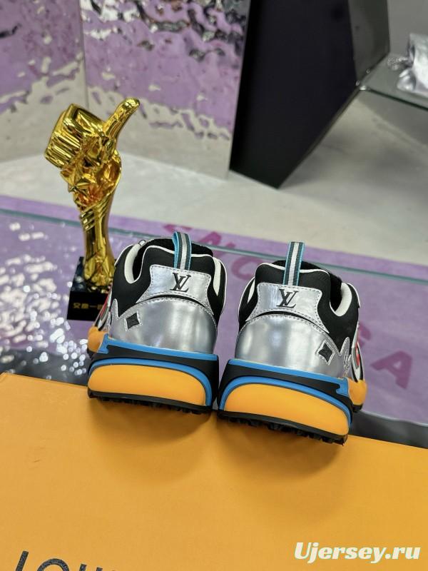2025 Men Louis Vuitton White Black Blue Leather Mesh Sneakers MJ00420