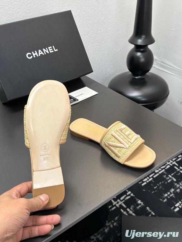 2025 Women Chanel Beige Fabric Sandals