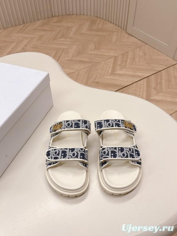 2025 Slippers Dior Blue White Canvas Slippers