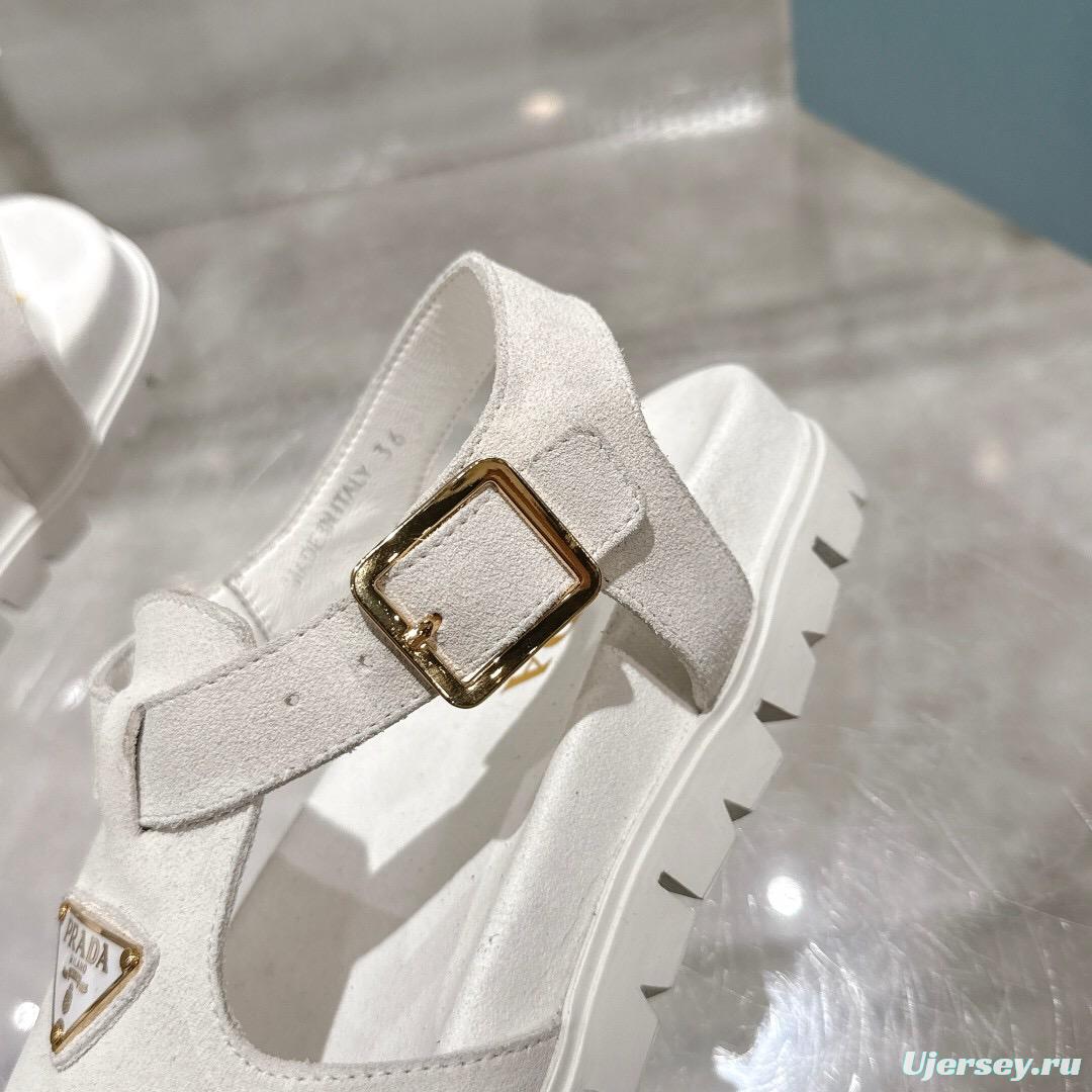 2025 Women Prada White Suede Sandals LY00270