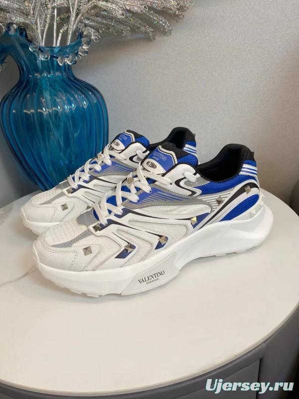 2024 Unisex Valentino Blue White Grey Mesh Leather Sneakers MJ00410