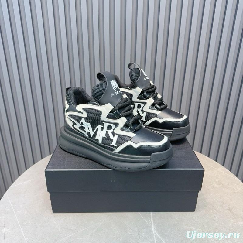 2024 Unisex Amiri Black White Mesh Leather Sneakers MJ00410