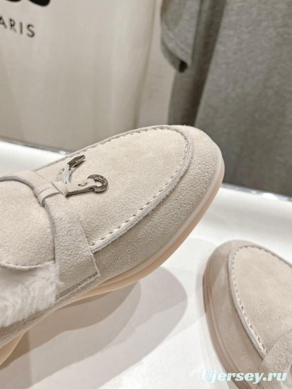 2024 Women LP Beige Suede Loafers Furry Lining MJ00300