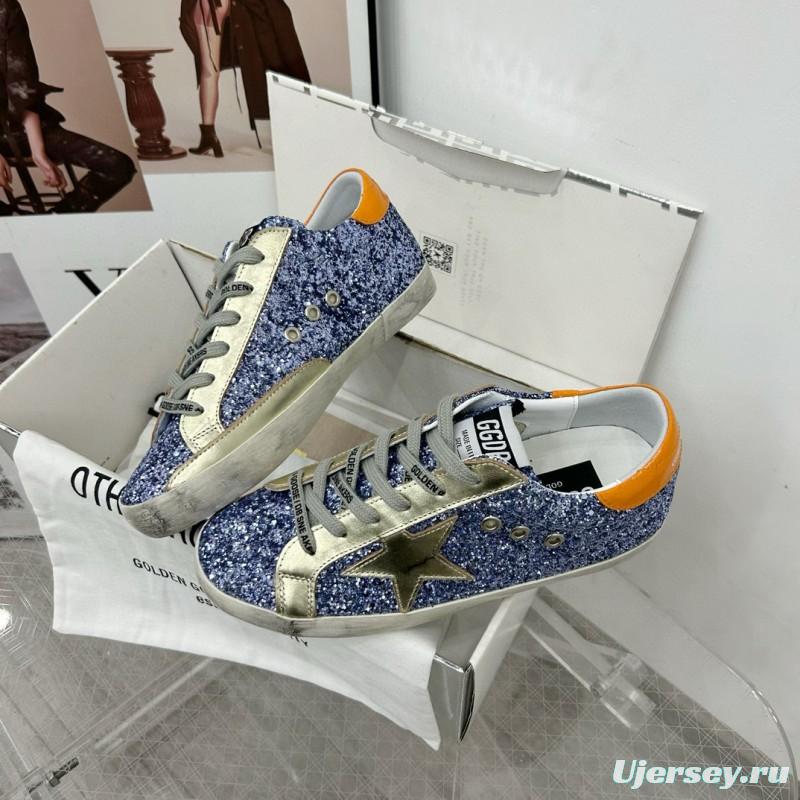 2025 Women GGDB Blue Silver Leather Glitter Low Top Sneakers