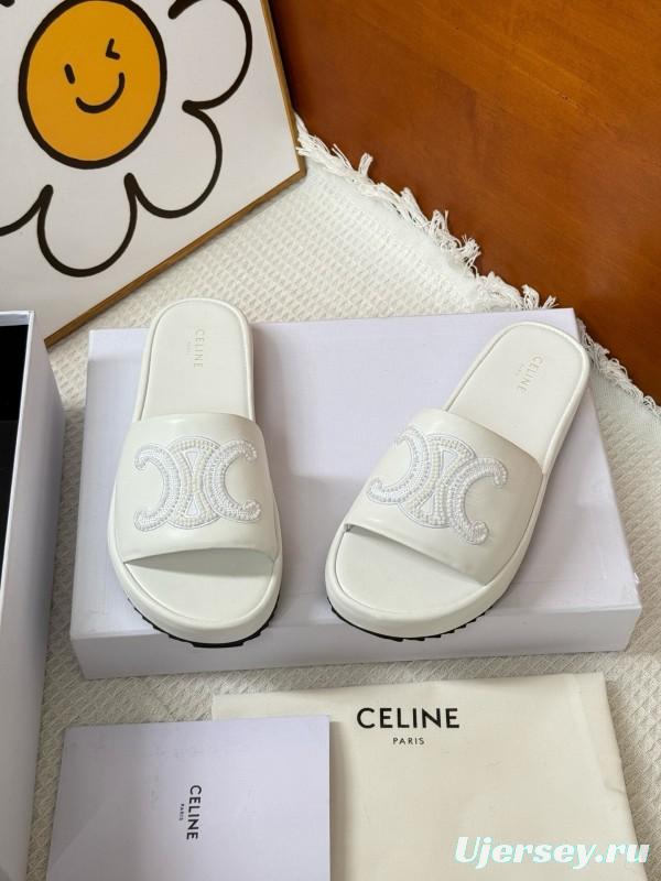 2025 CELINE White Leather Slippers