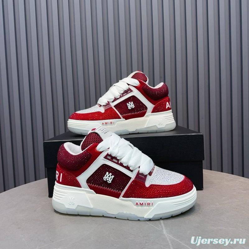 2024 Unisex Amiri Red White Leather Mesh Sneakers MJ00410
