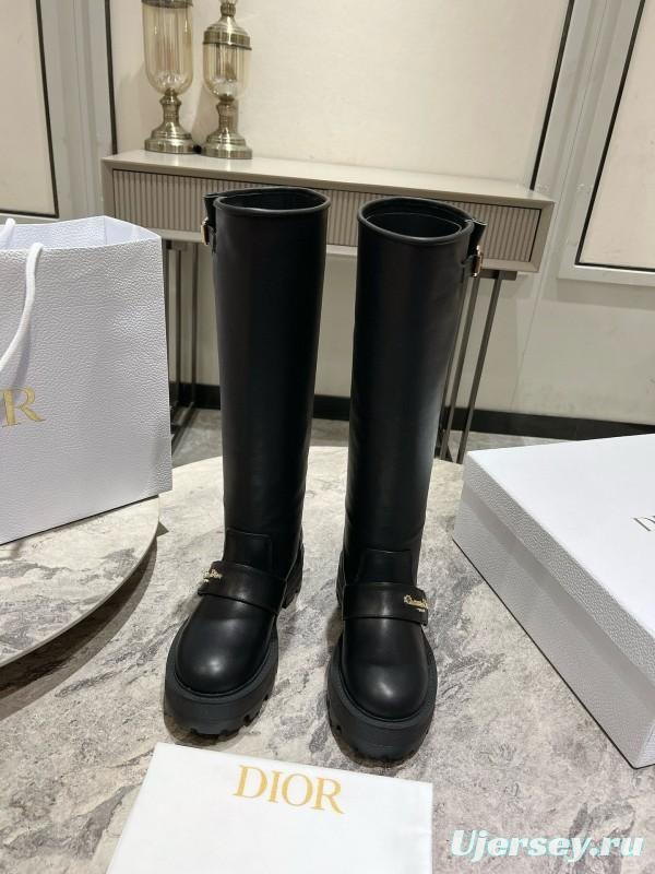2024 Women Dior Black Leather Boots CJ Serial